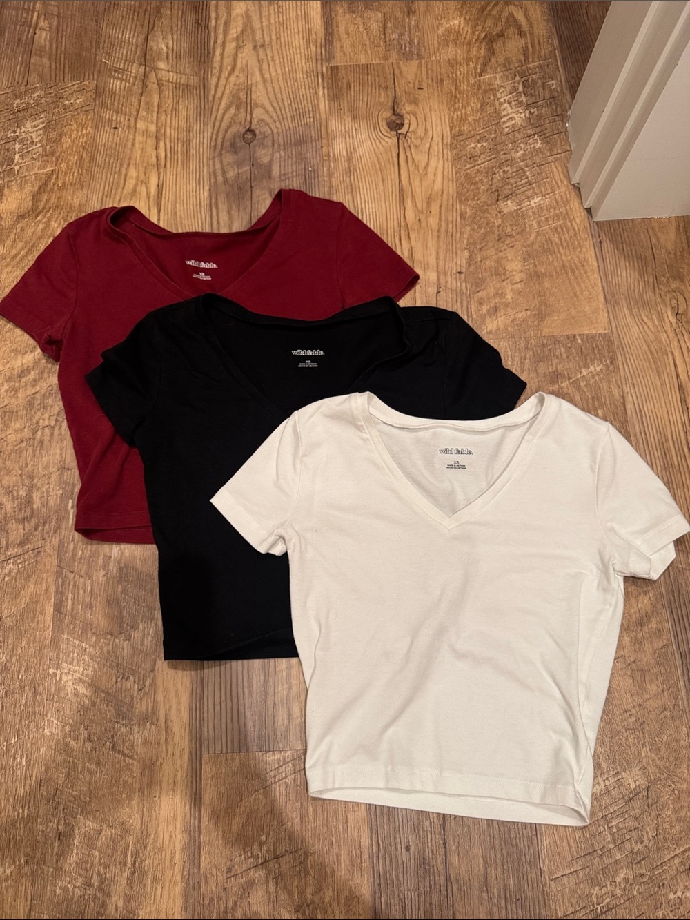 wild fable V-Neck Short Sleeve Crop Tee Trio - White, Black, Burgundy